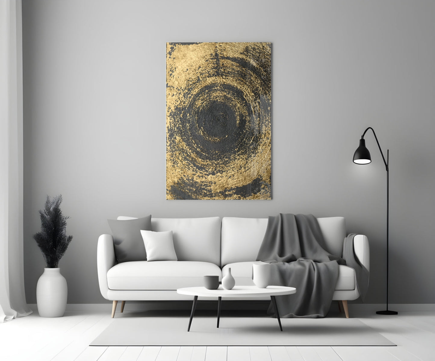 Black Gold Swirl Vortex Glass Wall Art