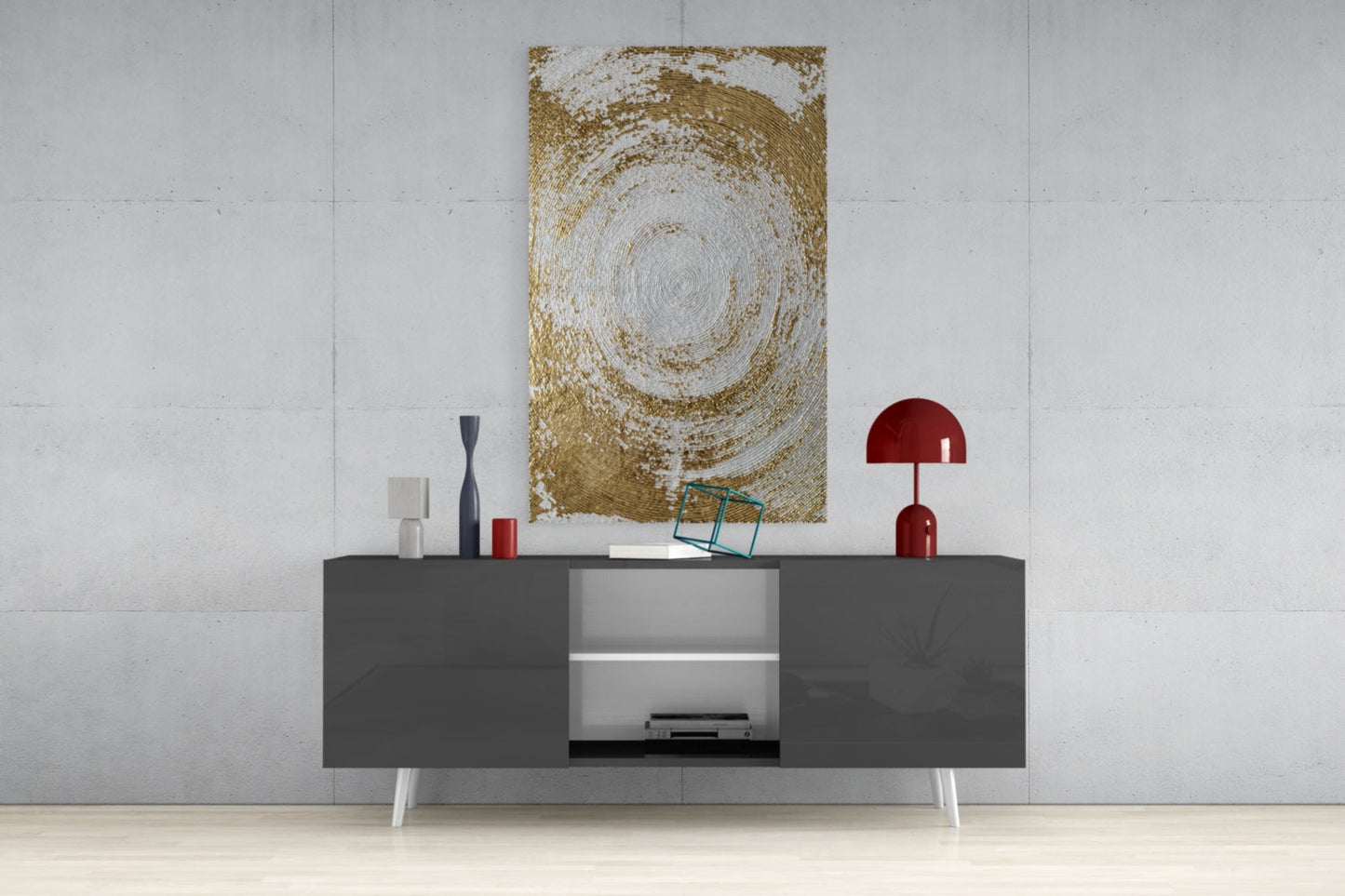 Silver Gold Spiral Vortex Glass Wall Art
