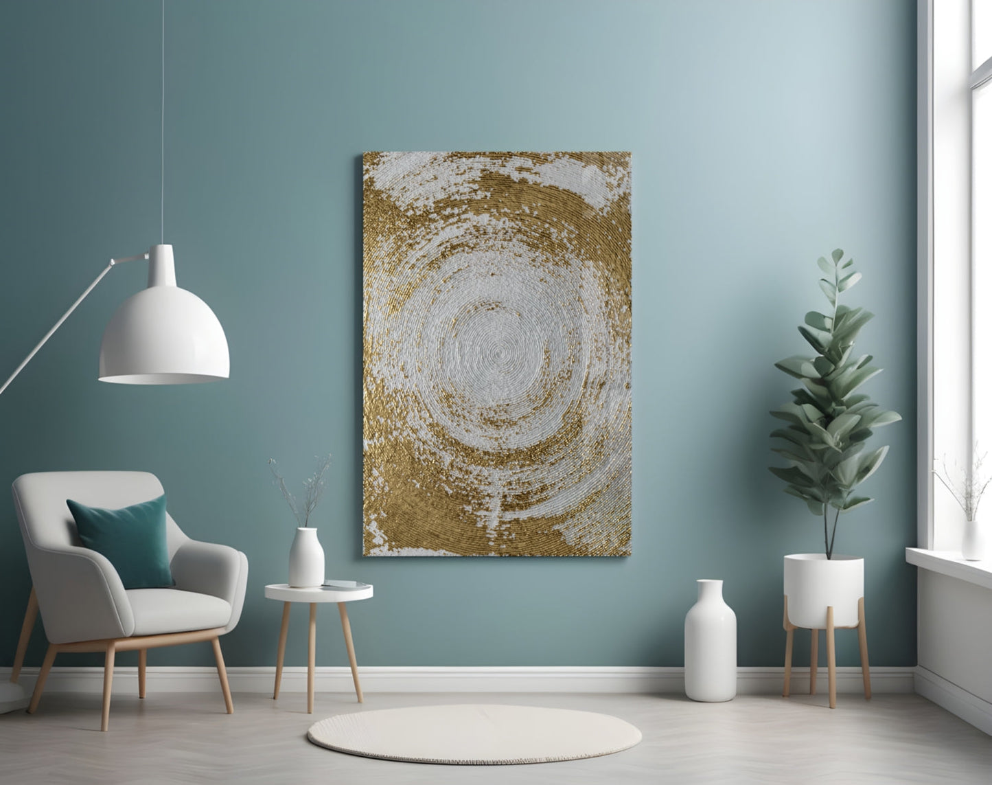 Silver Gold Spiral Vortex Glass Wall Art