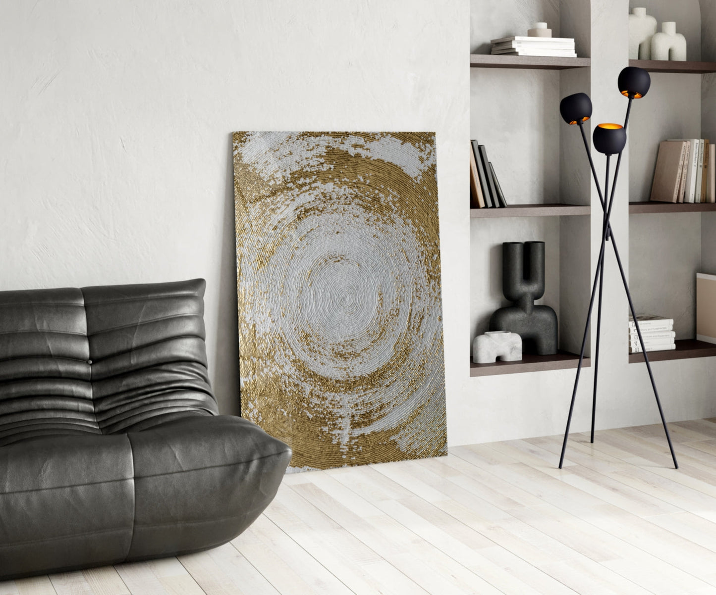 Silver Gold Spiral Vortex Glass Wall Art