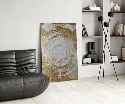 Silver Gold Spiral Vortex Glass Wall Art