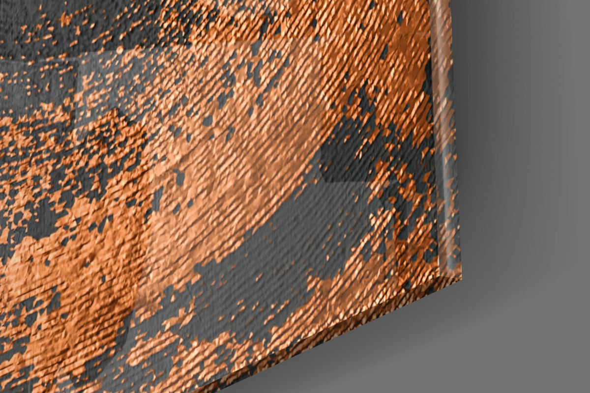 Close-up detail of copper and dark teal textured glass surface with diagonal linear patterns and metallic finish.