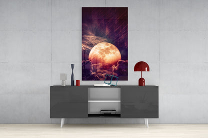 Copper Full Moon Above Clouds Glass Wall Art