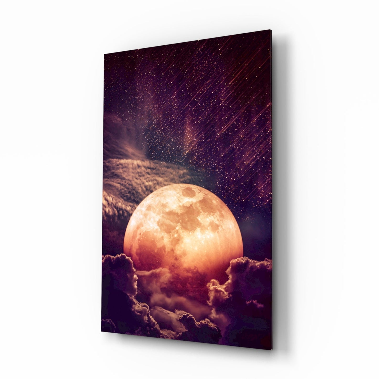 Copper Full Moon Above Clouds Glass Wall Art