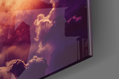 Copper Full Moon Above Clouds Glass Wall Art