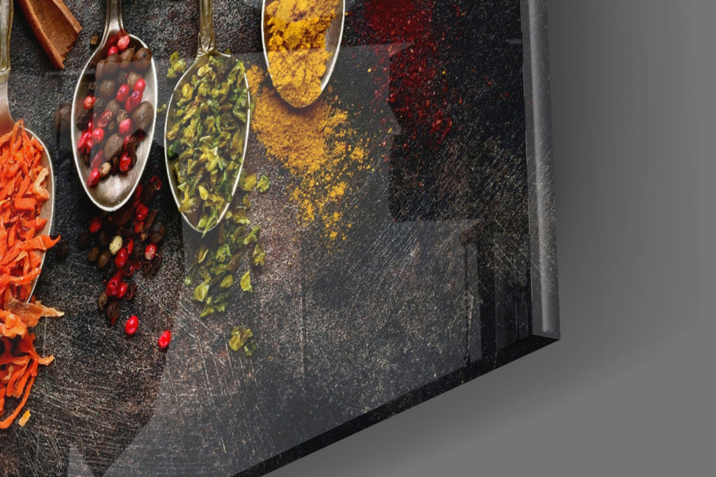 Silver Spoons Row Of Colorful Spices Glass Wall Art