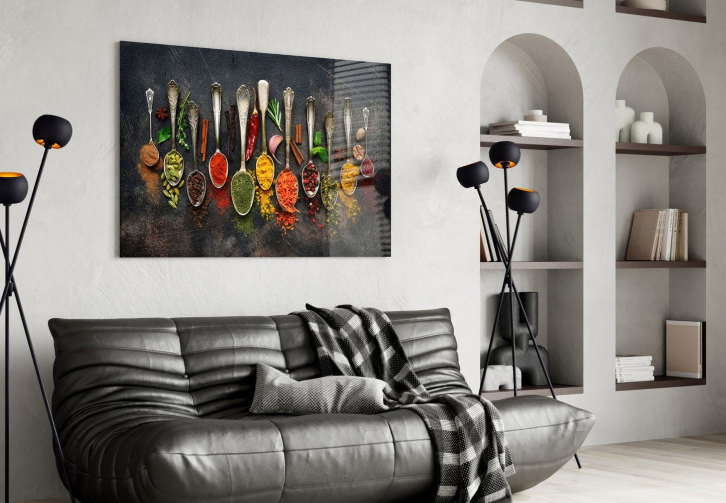 Silver Spoons Row Of Colorful Spices Glass Wall Art
