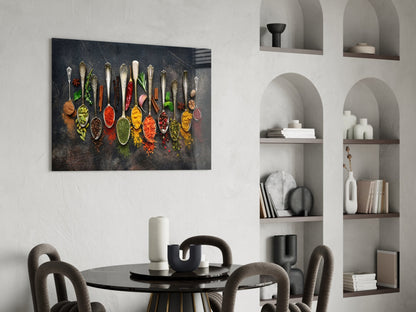 Silver Spoons Row Of Colorful Spices Glass Wall Art