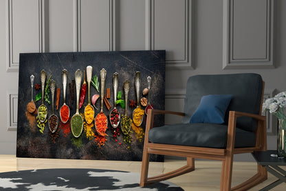 Silver Spoons Row Of Colorful Spices Glass Wall Art