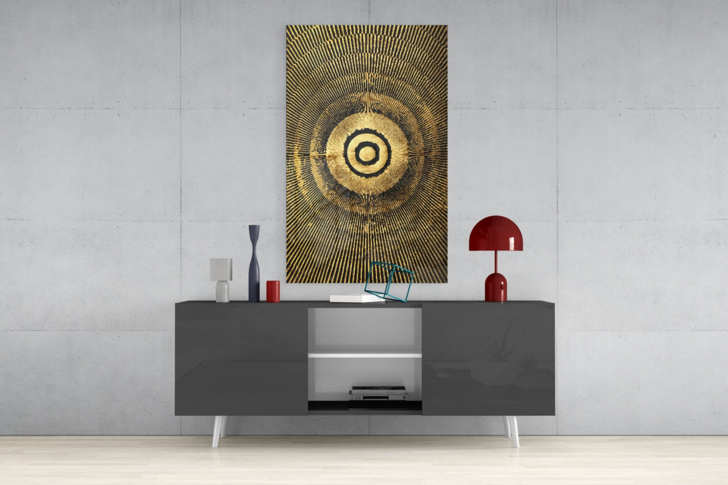 Black Gold Radiant Circle Glass Wall Art