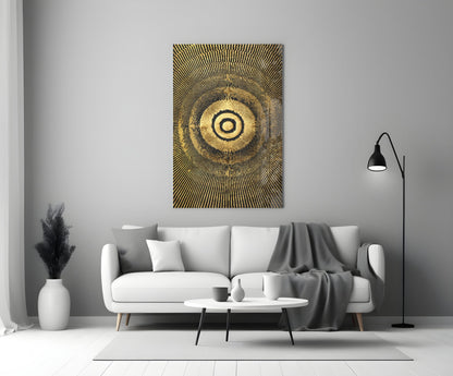 Black Gold Radiant Circle Glass Wall Art