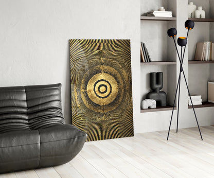 Black Gold Radiant Circle Glass Wall Art