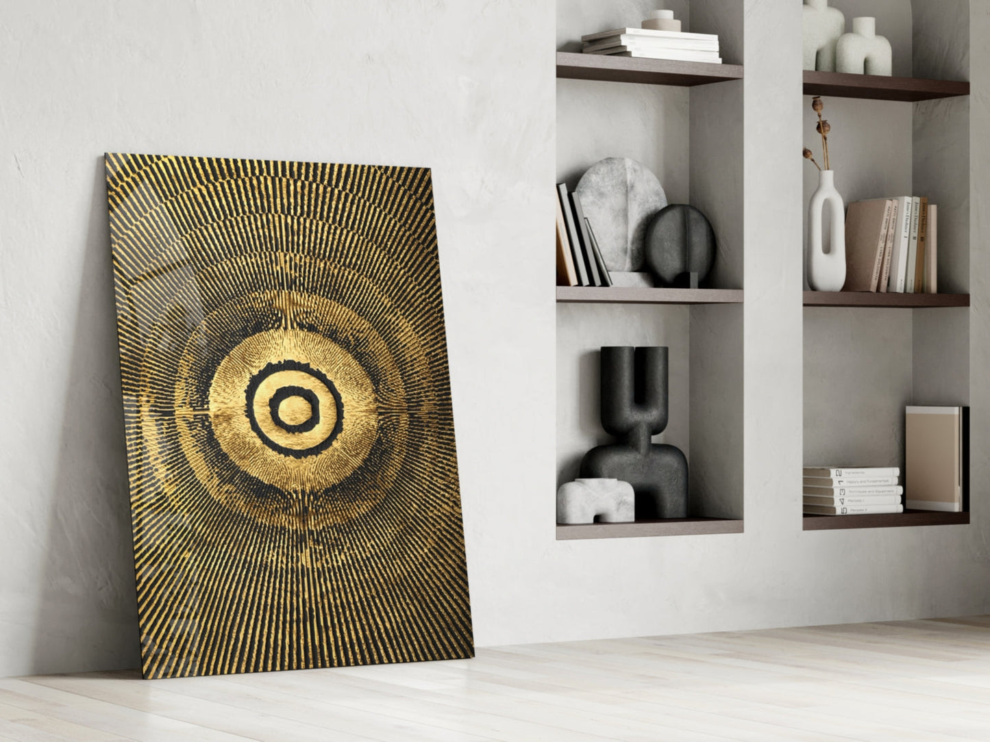 Black Gold Radiant Circle Glass Wall Art