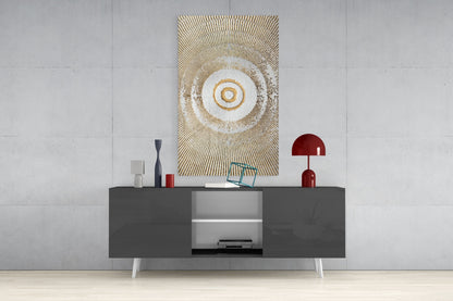 Golden Sunburst Rings Glass Wall Art