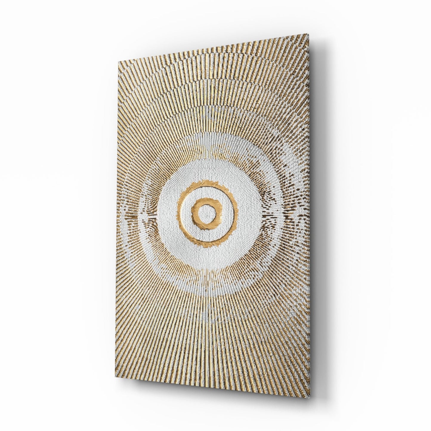 Golden Sunburst Rings Glass Wall Art