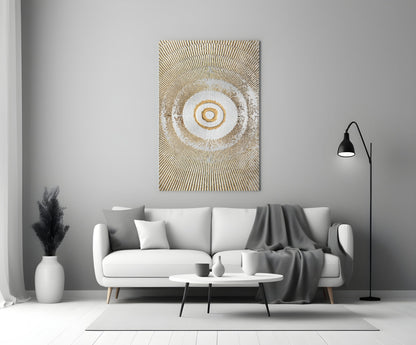 Golden Sunburst Rings Glass Wall Art
