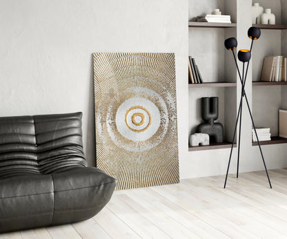 Golden Sunburst Rings Glass Wall Art