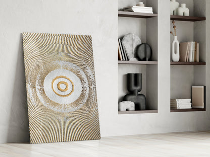 Golden Sunburst Rings Glass Wall Art