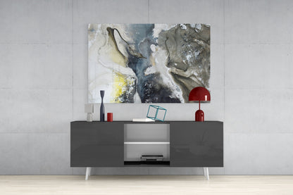 Charcoal And Yellow Ink Swirl Marble Glass Wall Art