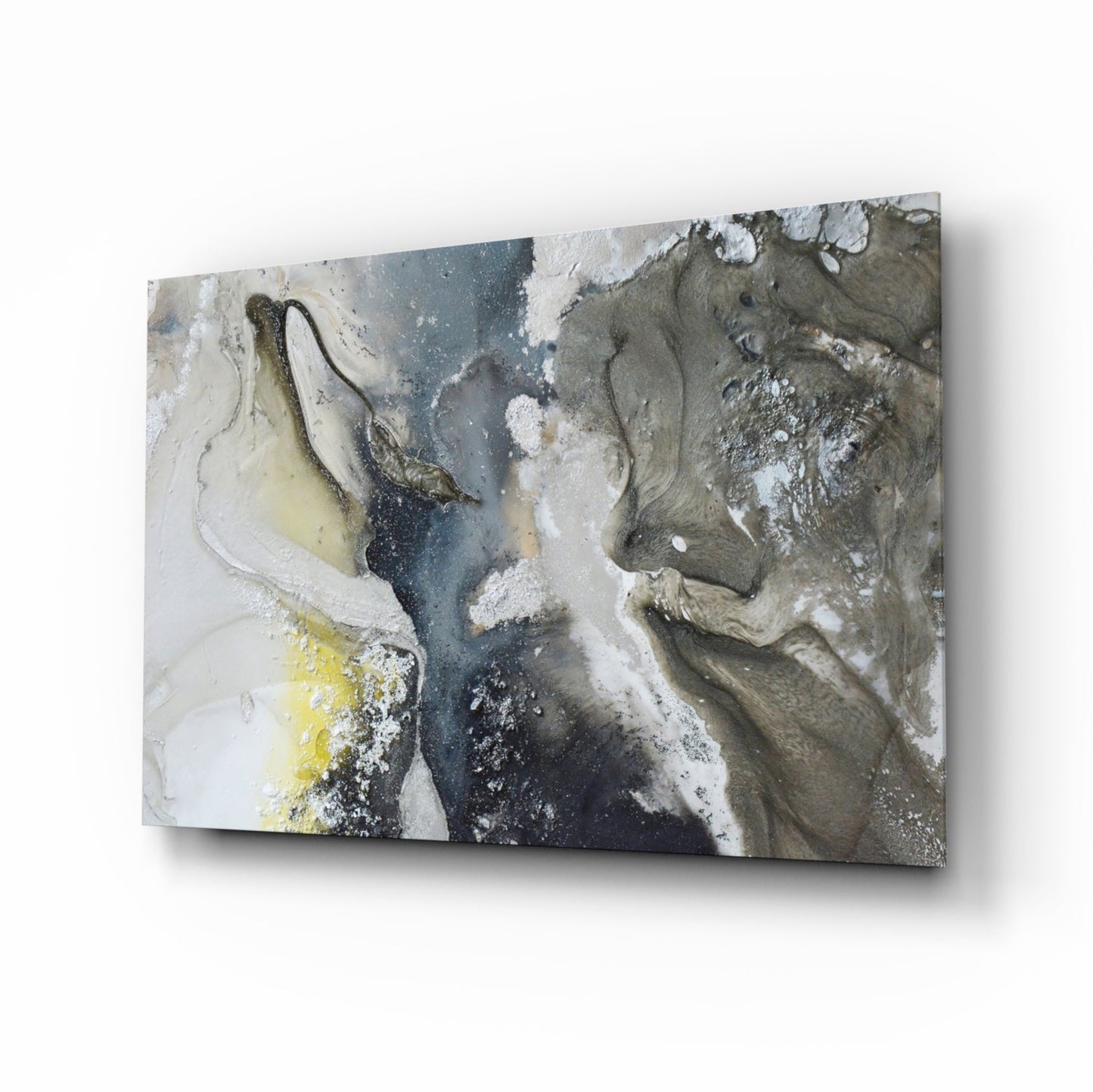 Charcoal And Yellow Ink Swirl Marble Glass Wall Art