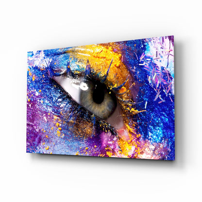 Blue Gold Cosmic Glitter Eye Glass Wall Art