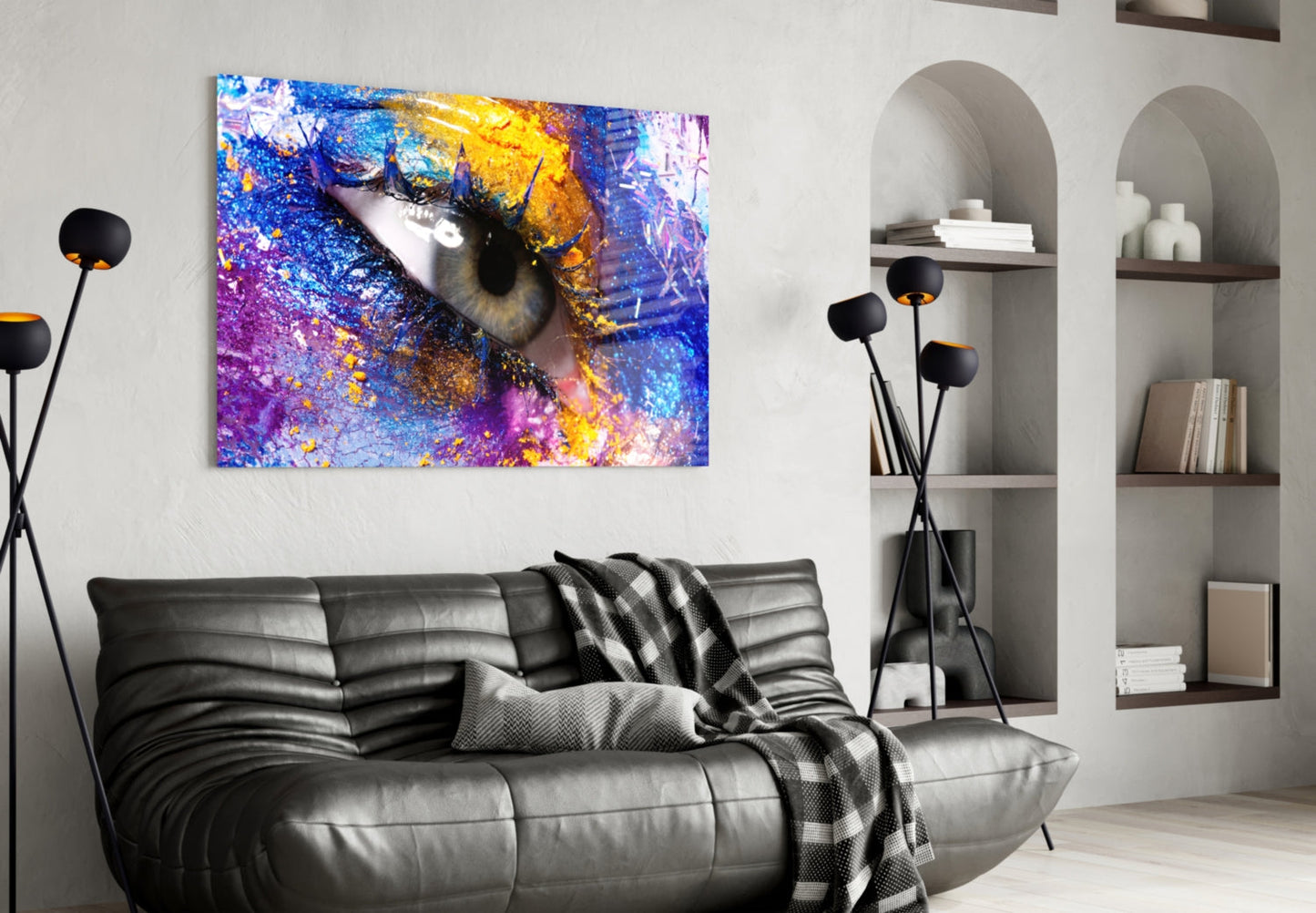 Blue Gold Cosmic Glitter Eye Glass Wall Art