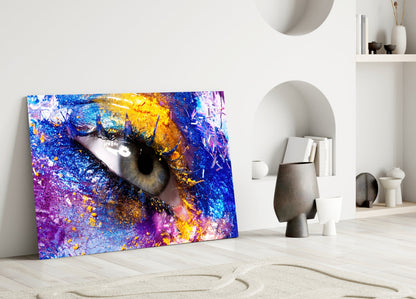 Blue Gold Cosmic Glitter Eye Glass Wall Art
