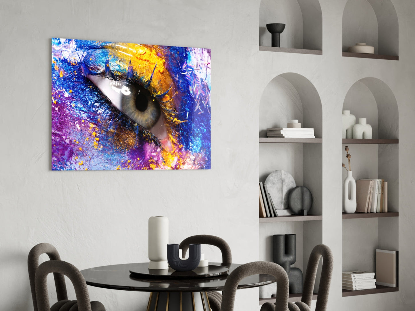 Blue Gold Cosmic Glitter Eye Glass Wall Art