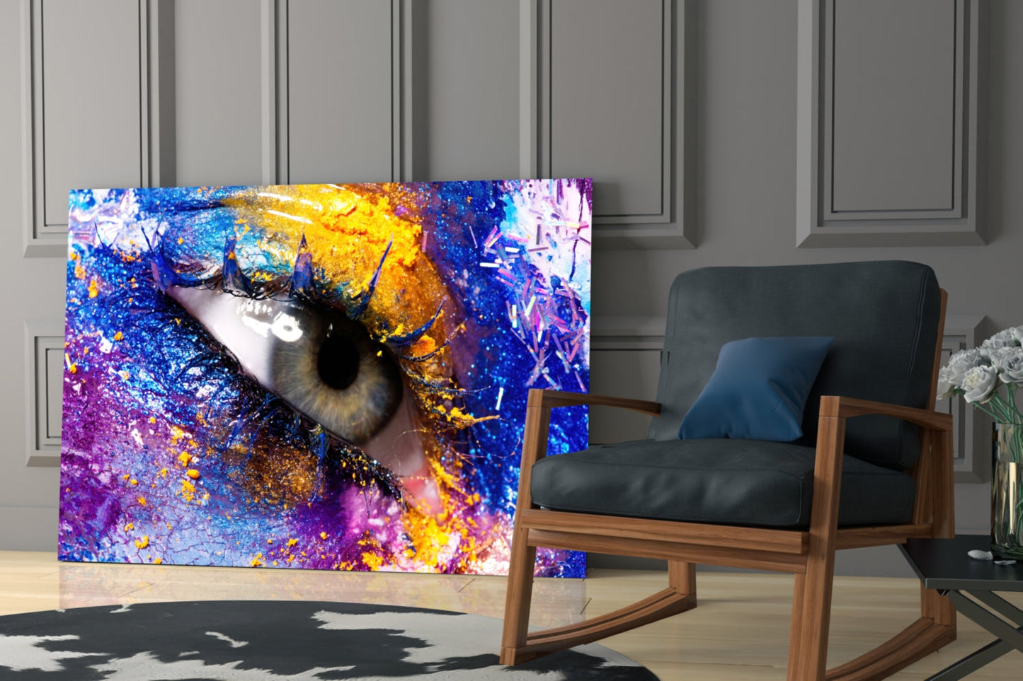 Blue Gold Cosmic Glitter Eye Glass Wall Art