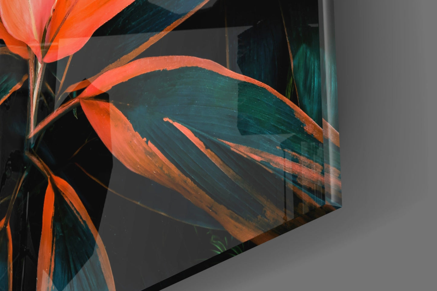 Coral Tropical Leaves Glass Wall Art