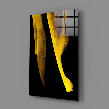 Minimal Yellow Curved Forms On Black Glass Wall Art