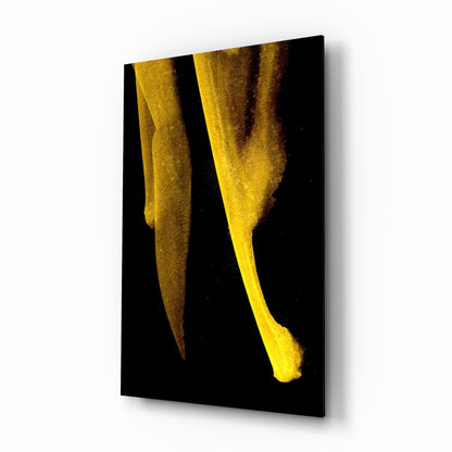 Minimal Yellow Curved Forms On Black Glass Wall Art