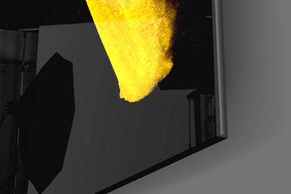Minimal Yellow Curved Forms On Black Glass Wall Art