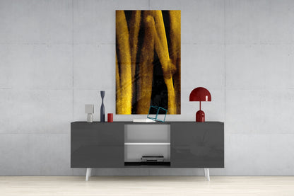 Yellow And Brown Vertical Streaks Glass Wall Art