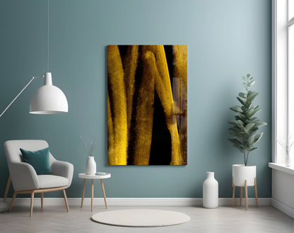 Yellow And Brown Vertical Streaks Glass Wall Art