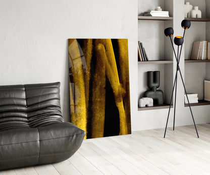 Yellow And Brown Vertical Streaks Glass Wall Art