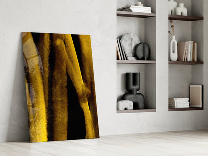 Yellow And Brown Vertical Streaks Glass Wall Art