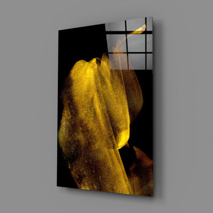Glowing Golden Petal Macro On Black Glass Wall Art