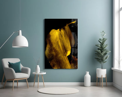 Glowing Golden Petal Macro On Black Glass Wall Art