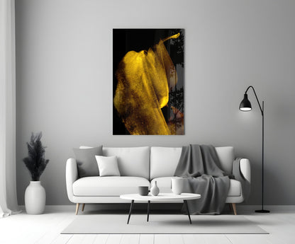 Glowing Golden Petal Macro On Black Glass Wall Art