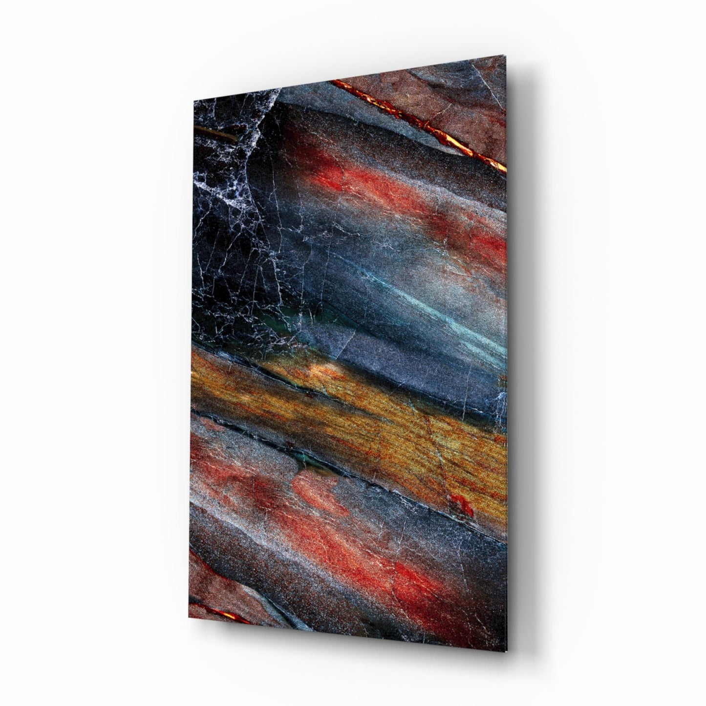 Fiery Mineral Streak Marble Glass Wall Art