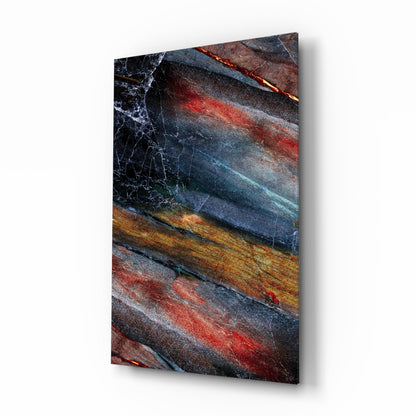 Fiery Mineral Streak Marble Glass Wall Art