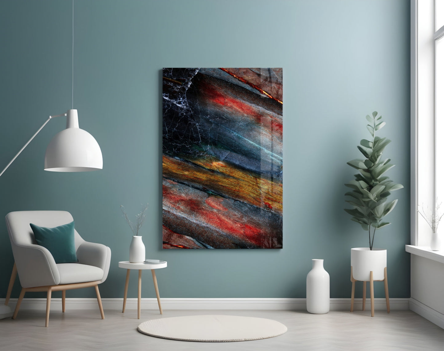 Fiery Mineral Streak Marble Glass Wall Art