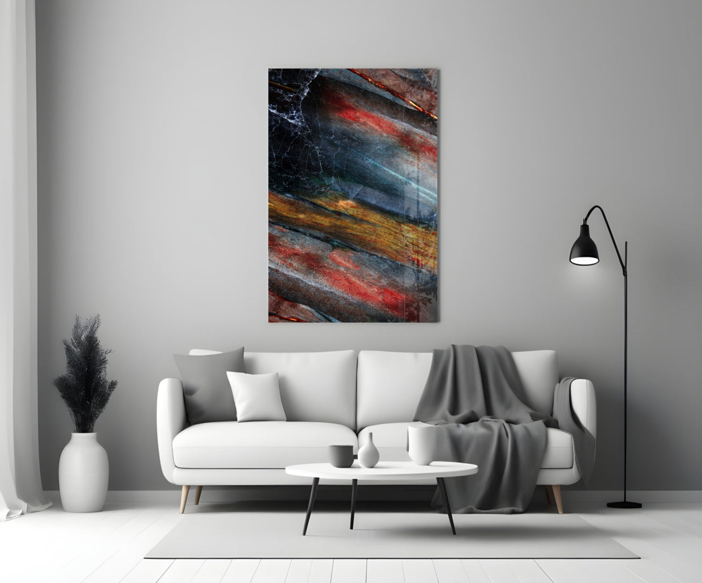 Fiery Mineral Streak Marble Glass Wall Art