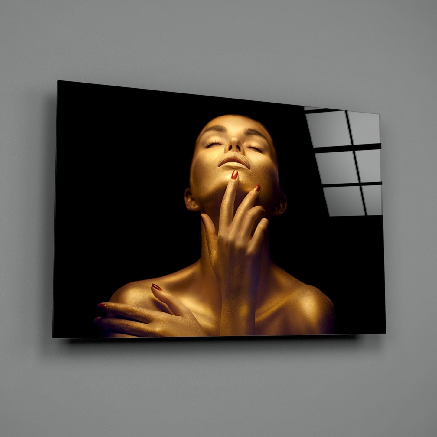 Golden Skin Neck Pose Woman Glass Wall Art