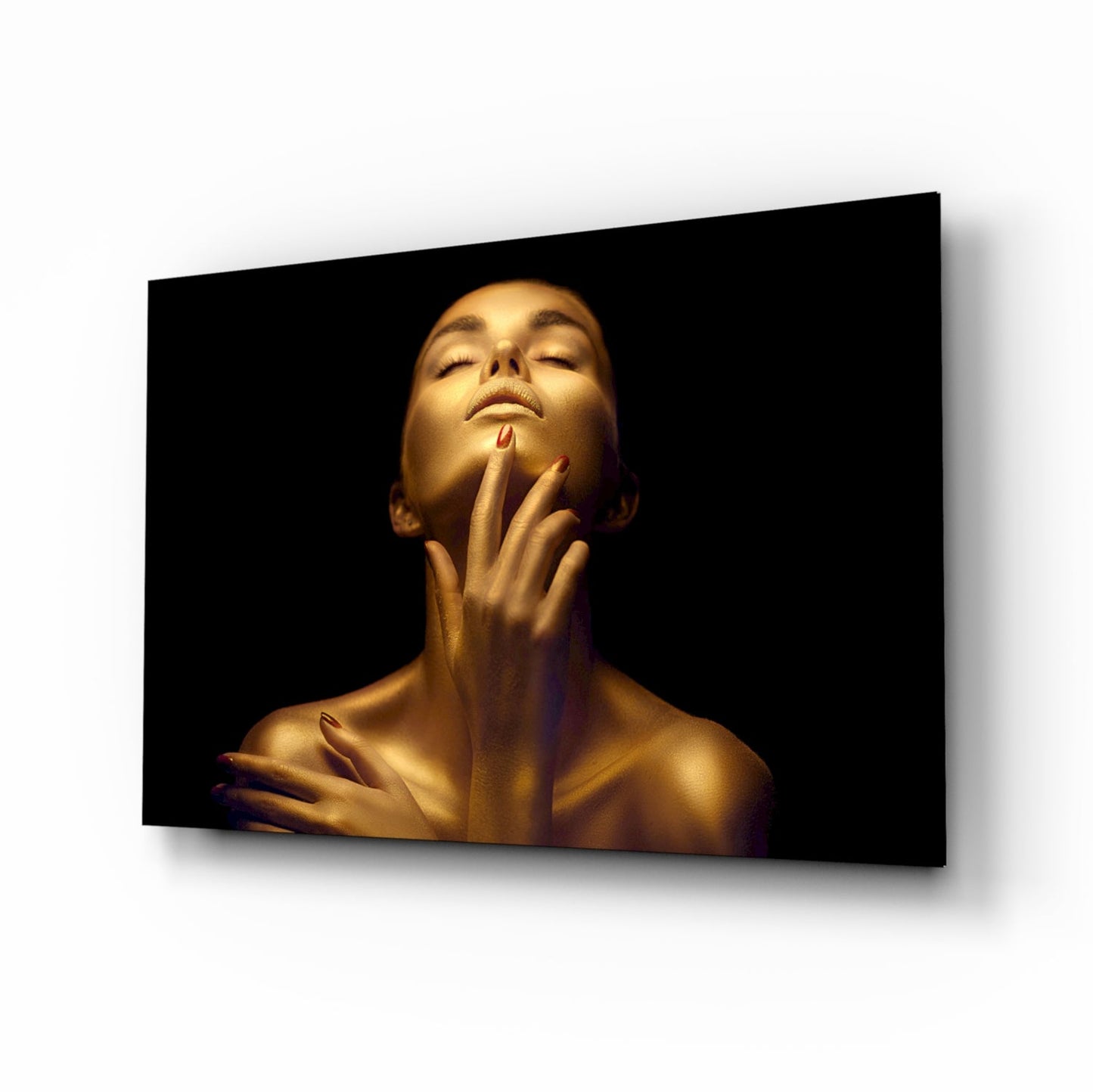 Golden Skin Neck Pose Woman Glass Wall Art