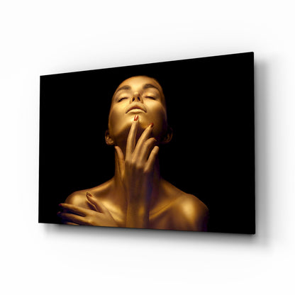 Golden Skin Neck Pose Woman Glass Wall Art