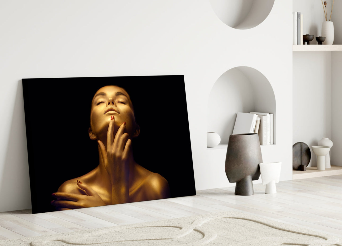 Golden Skin Neck Pose Woman Glass Wall Art