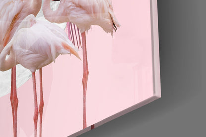 Flamingo Flock Moon Tropical Glass Wall Art