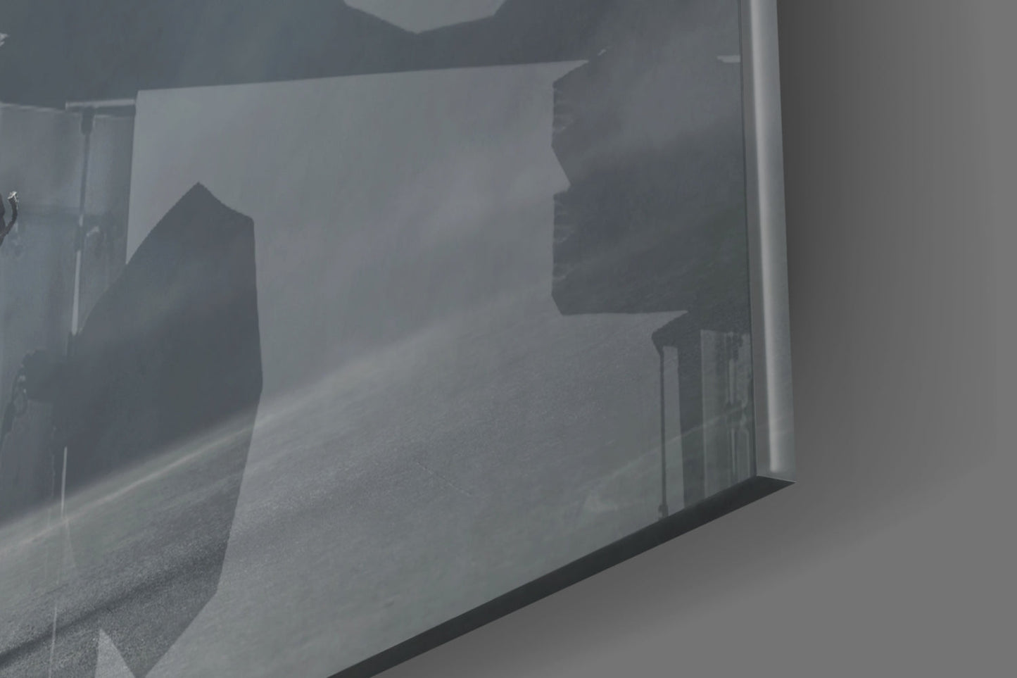 Cloud Head Man With Umbrella Fog Glass Wall Art